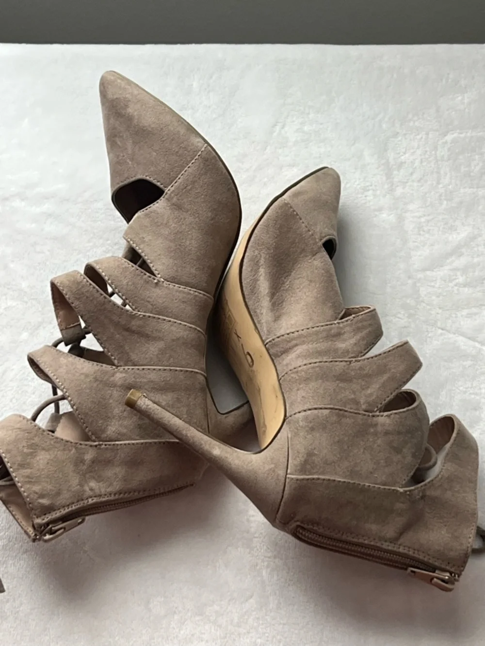 Mix No. 6 Taupe Suede Lace-Up Pointed Toe Stilettos, Size 8 - Picture 5 of 14